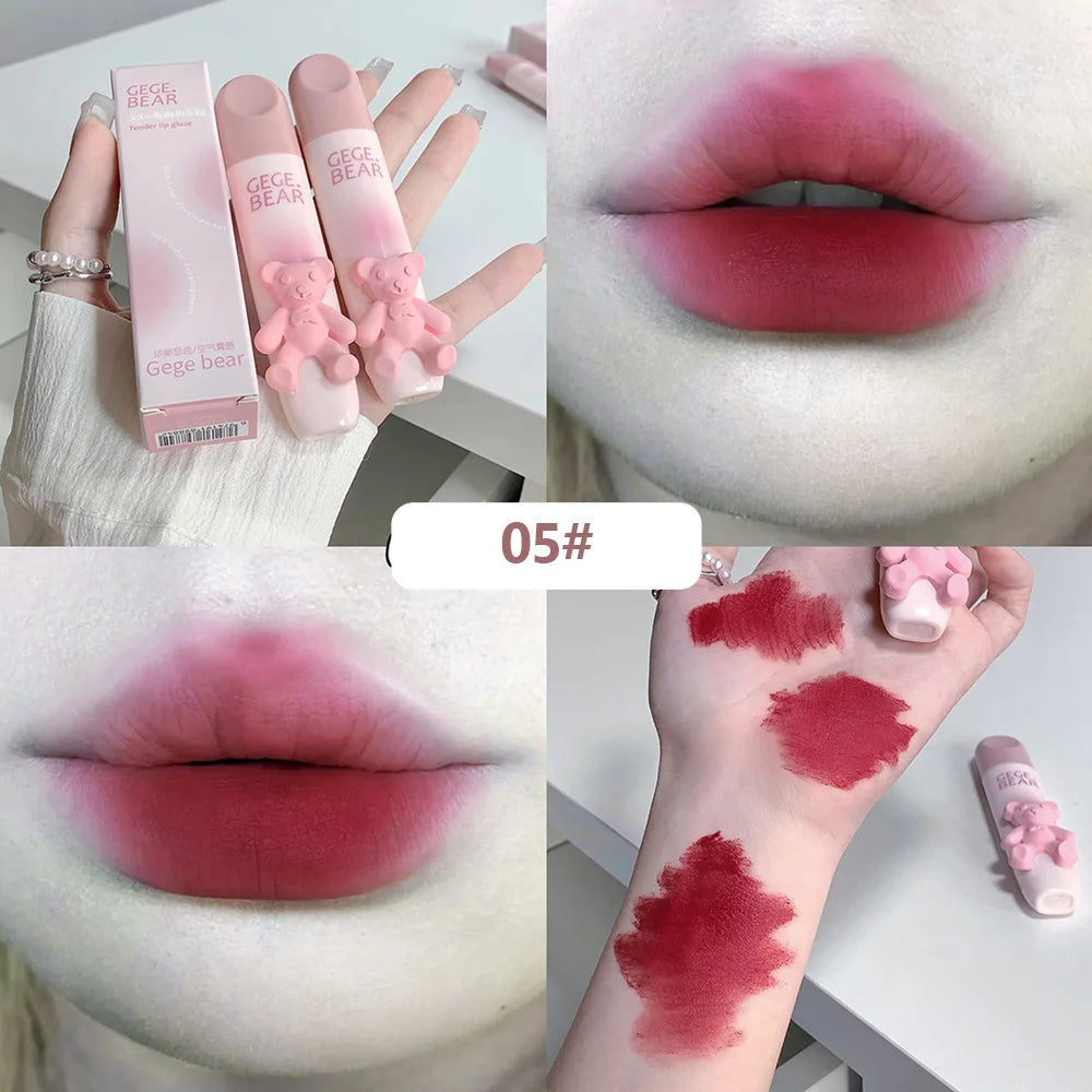 Gegebear Bear Lip Glaze Matte Velvet Lipstick Long-lasting Whitening Qme