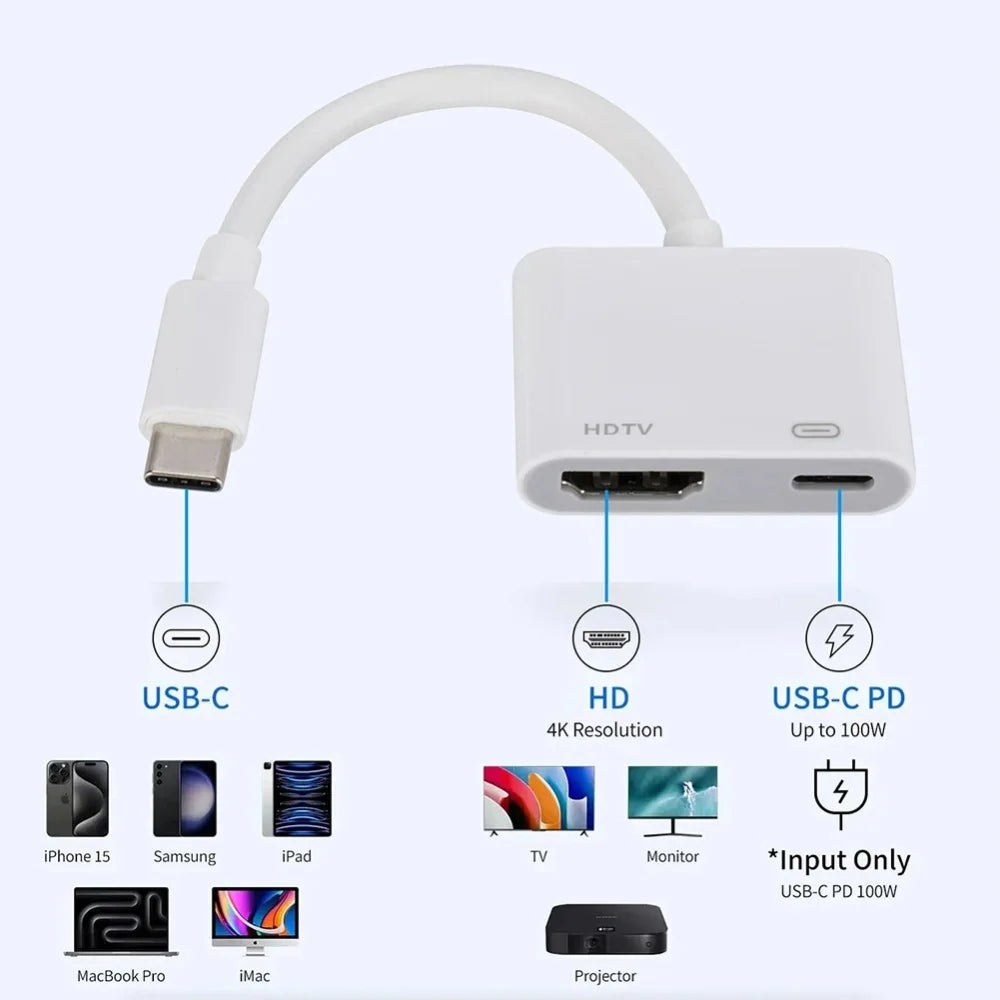4K Video Audio 60Hz 30Hz Converter USB C/Type-C to HDMI+USB C/Type-C Digital AV Adapter For iPhone to HD TV Projector Monitors Qme