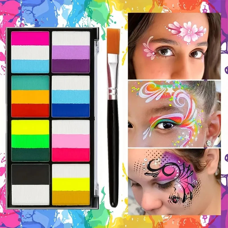 Palette Rainbow Stripe Paint Brushes Water Based Dual-tone Face Body Qme