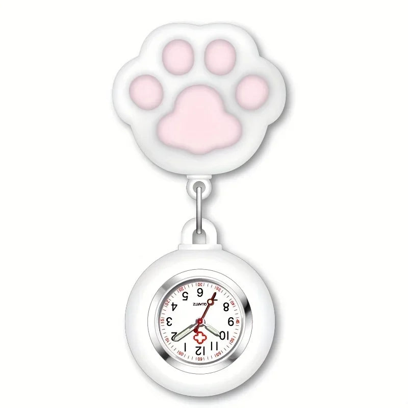 Cute Cat Paw Nurse Watch Brooch, Silicone With Clip, Retractable Telescopic Health Care Nurse Doctor Paramedic Medical Pocket Qme