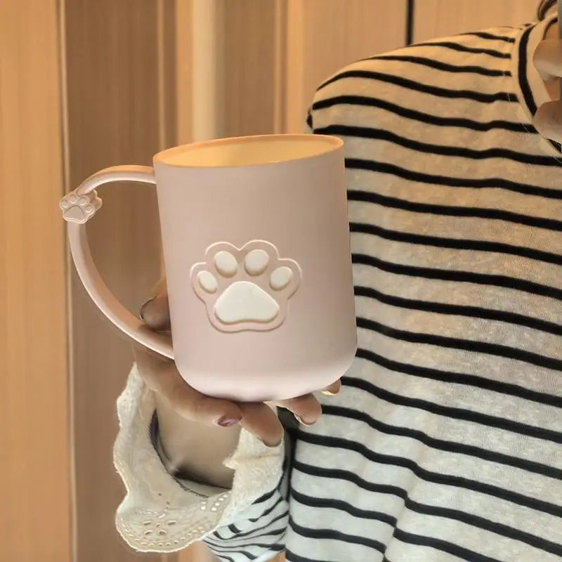 Cute Cartoon Cat Paw Couples Plastic Mouthwash Toothbrush Cup Handle Qme A1
