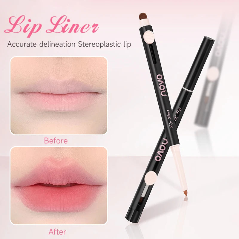 Double-Ended Lip Liner Pen, Lipstick, Long-Lasting Matte Finish, Waterproof, Easy To Apply, No Clumping, Full Coverage Qme
