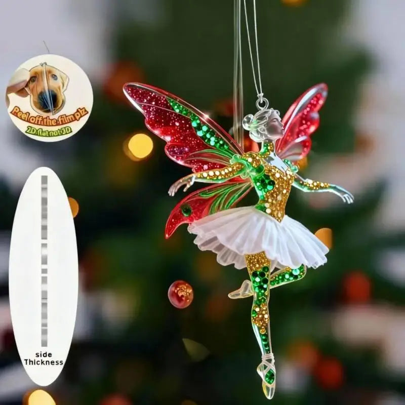 Sparkling 2D Acrylic Pendants Ballerina Simulation Christmas Tree Hangings Car Rearview Mirror Charm Decoration Ornaments Qme A2