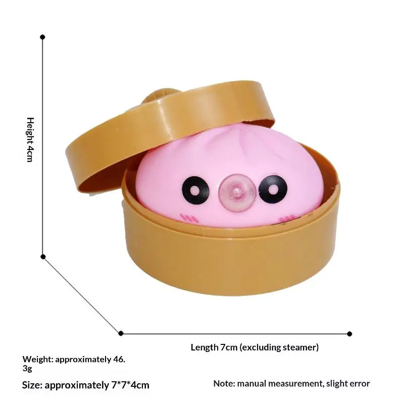 Cute Bubble-blowing Squeeze Bun Steamer Basket Toy Squishy Dumpling Qme Pink