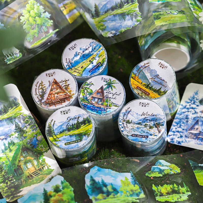 2M/Roll INS Landscaping PET Tape Washi Stickers Decorative Natural Scenery Tapes For Scrapbooking Magazine Aesthetic Stationery Qme