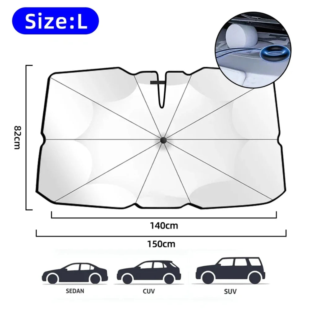 2024 Upgraded Car Windshield Sun Shade Umbrella Foldable Car Sunshade Front Window Cover for UV Ray Block & Sun Heat Protection Qme Pull Ring L