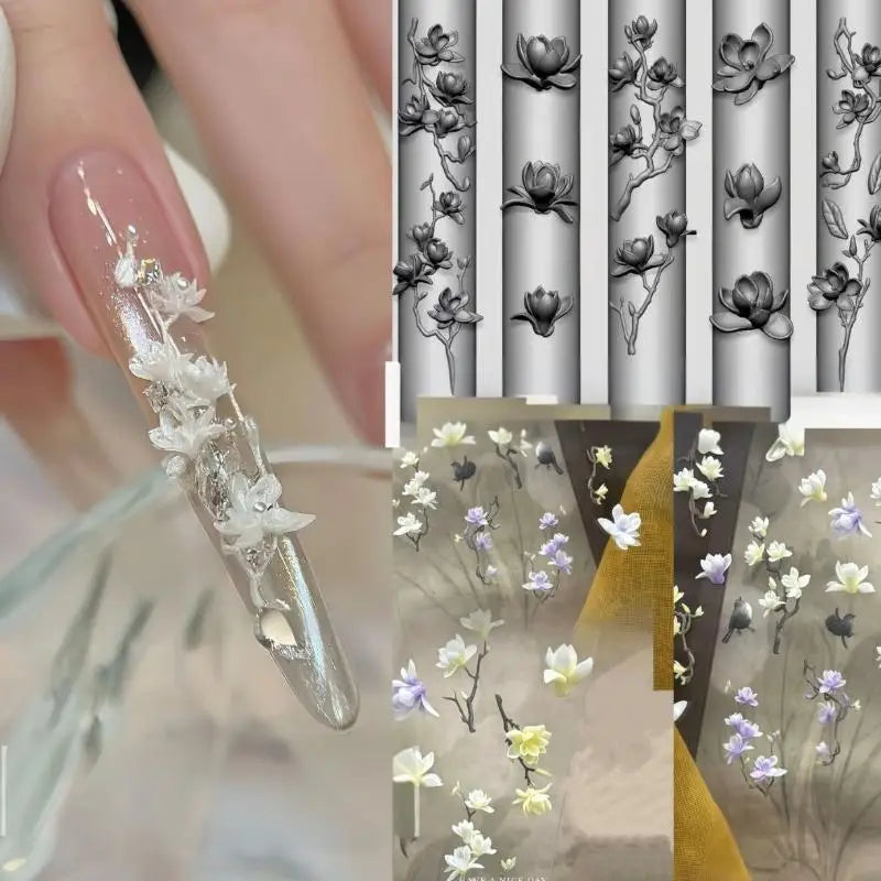 3D Magnolia Flowers Nail Art Mold DIY Silicone Tools Floral Petal Qme