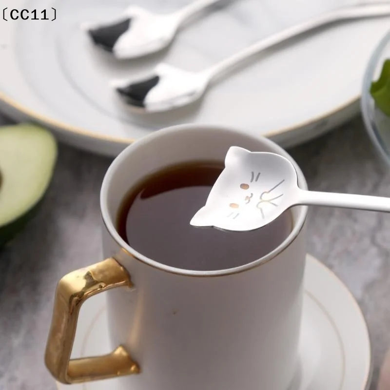 Stainless Steel Cute Cat Spoon Food Grade Cartoon Design Stirring Qme