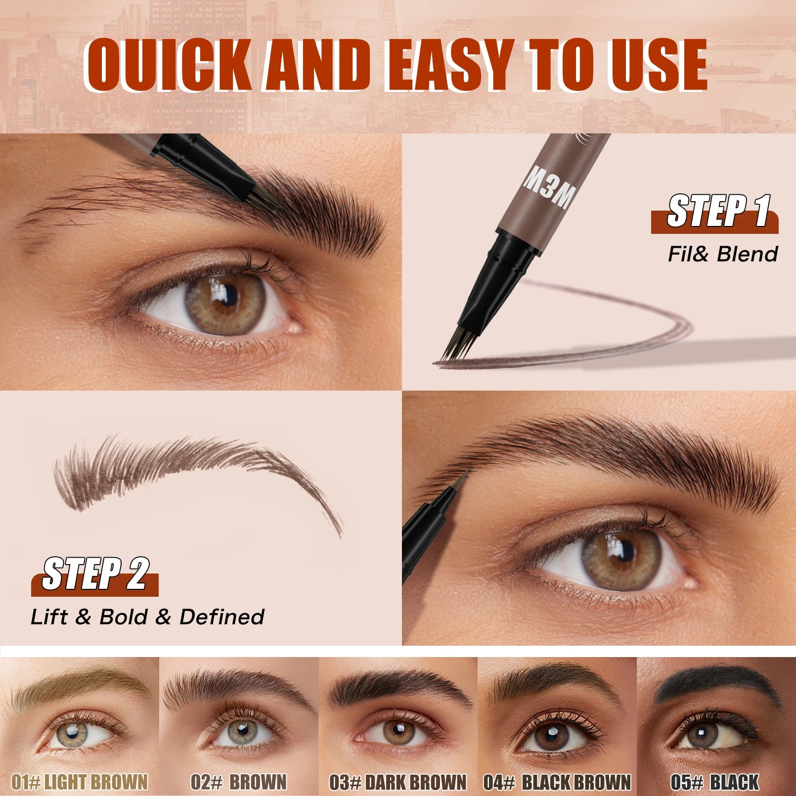 eyebrow pencil, long-lasting, non-smudged, water-resistant, anti-smudged eyebrow pencil Qme