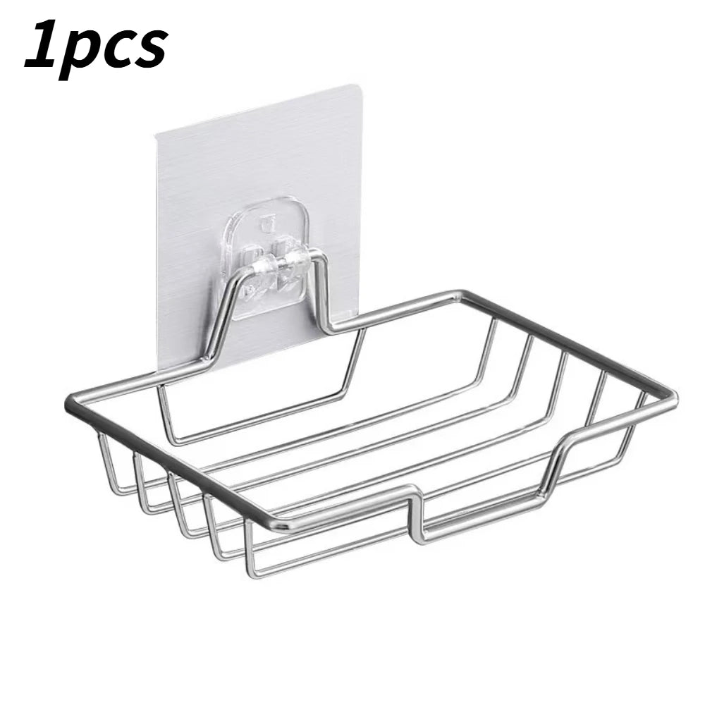 Self Adhesive Stainless Steel Soap Dish 1/3/5Pcs Wall Mounted Soap Drain Rack Bathroom Shower Soap Holder Storage Organizer Qme silvery 1pcs