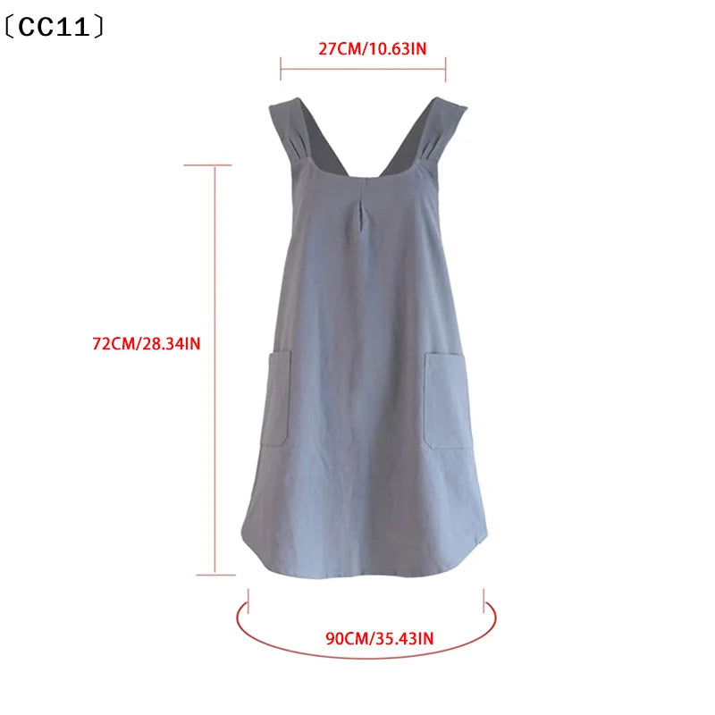 Cross Back Aprons Women Smock Apron Pockets Cute Gardening Dress Qme
