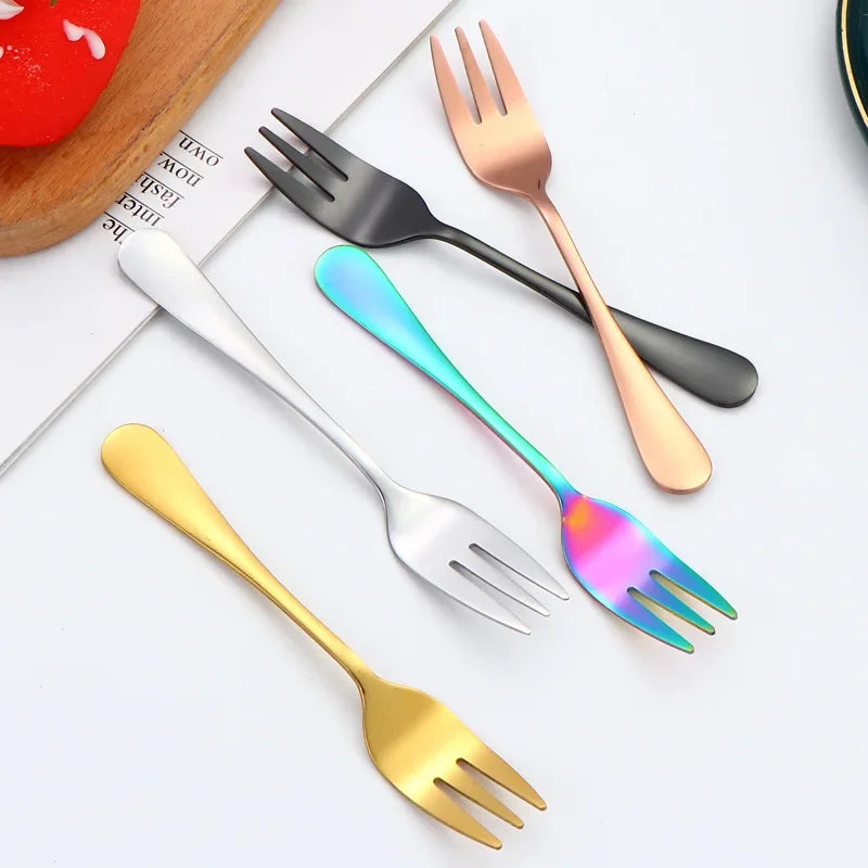 6pcs/set Fruit Forks Dessert Forks Are Small and Delicate for Entertaining Guests Stainless Steel Cutlery Mini Fork Set Qme