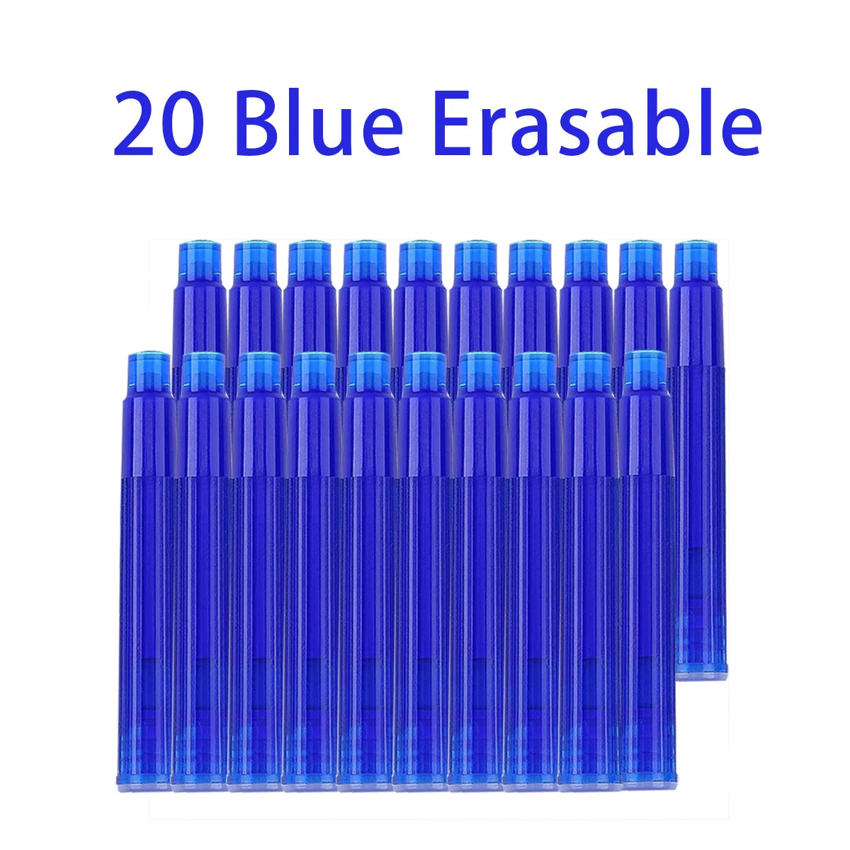 12-20PCS/Set Erasable Blue Ink Sac Fountain Pen Ink Cartridges Refills Ink 3.4mm Refillable Refills Drawing School Office Suppli Qme 20 blue