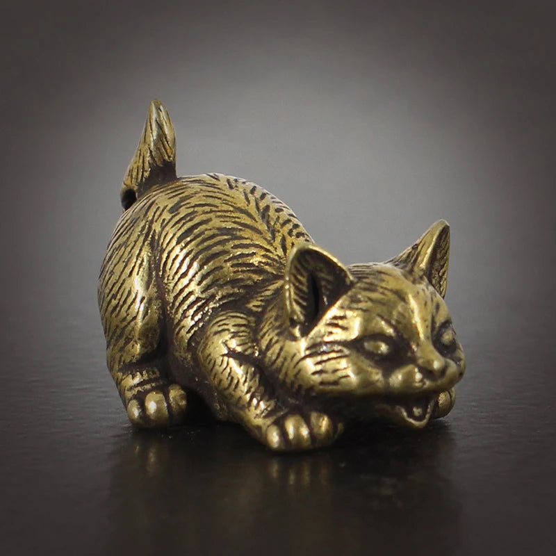 Retro Small Cat Brass Metal Statue Ornament Animal Figurines Figurine Qme