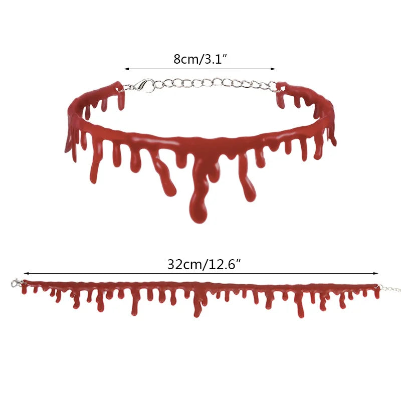 Halloween Blood Necklace Women Chokers Necklaces Halloween Party Vampire Clown Costume Necklace DIY Decorations Horror Props Qme red 5pcs