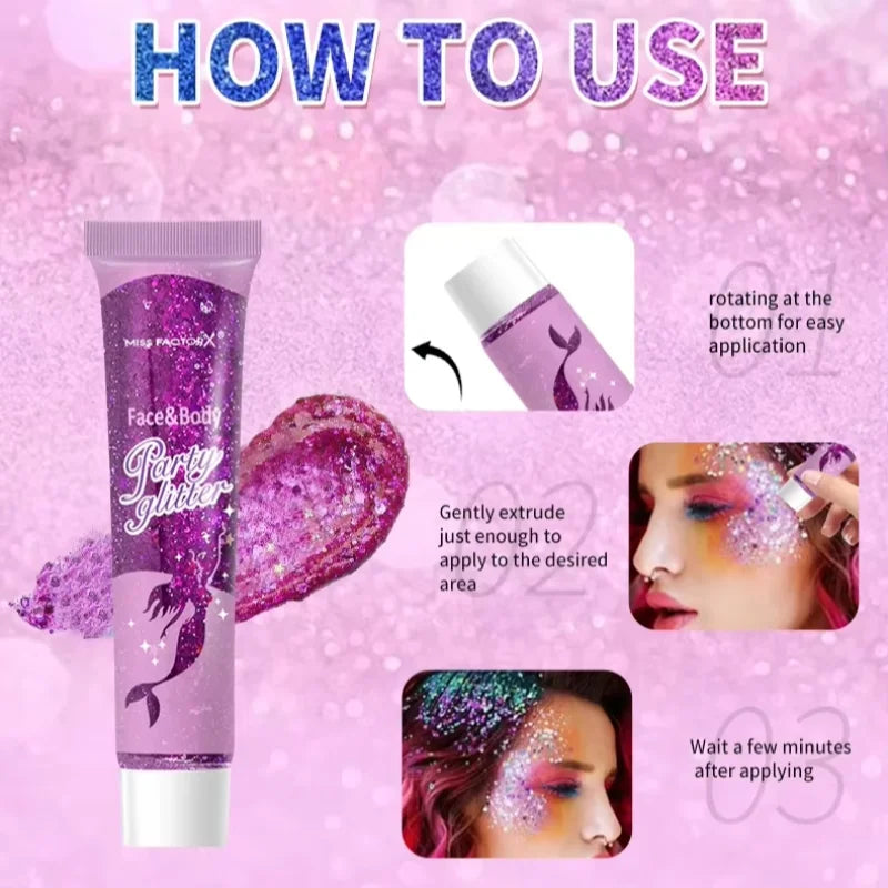 Sparkling Sequins Glitter Gel Stick Mermaid Sequin Body Glitter Gel Cosmetic Hair Glitter Festival Makeup for Christmas Party Qme
