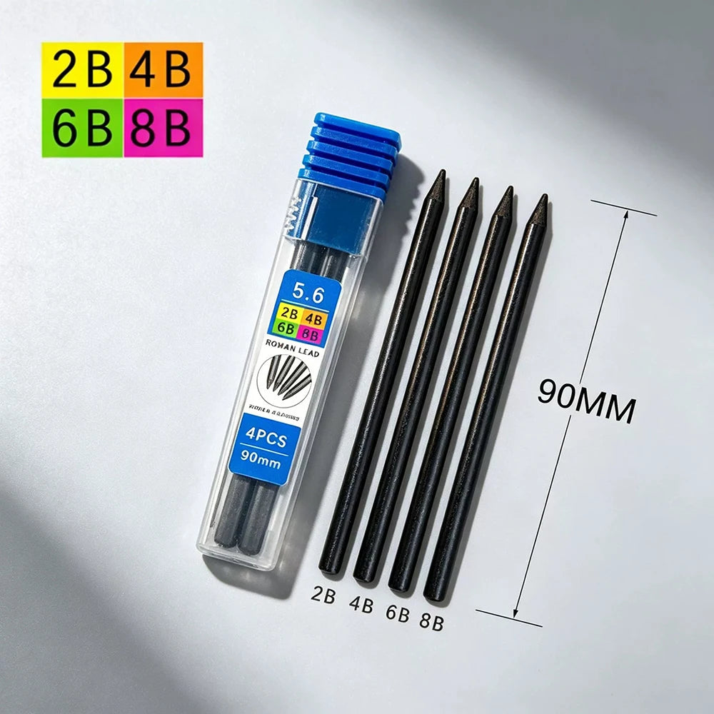 4Pcs/Box 5.6mm 2B/4B/6B/8B Solid Mechanical Pencil Replaceable Lead, Mechanical Pencil Lead Marking Architectural Accessory Qme