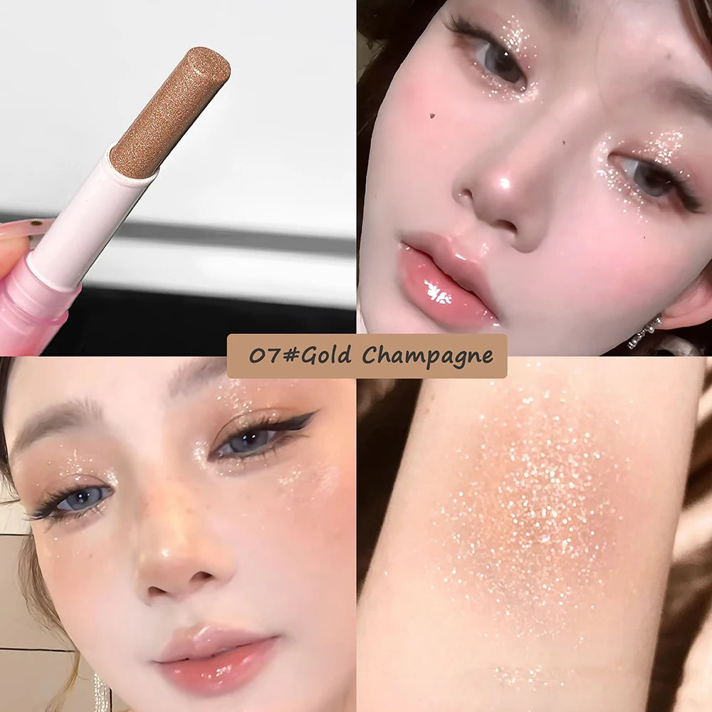 Blue Diamond Jelly Eyeshadow Stick Aurora Glitter Pink Purple Moonlight Highlighter Stick Brighten & Contour Makeup Illuminator Qme 07 2.2g
