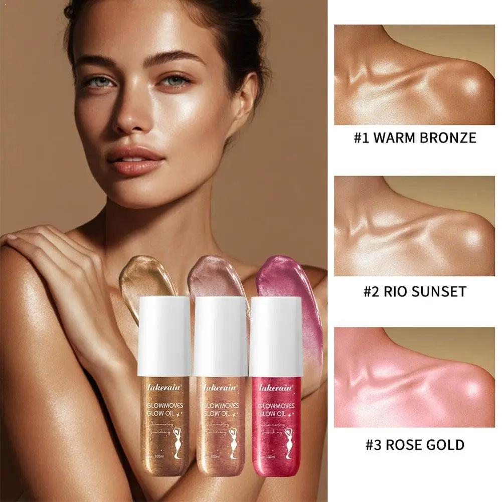 Lakerain Glowmotions Glow Body Oil 100ml Long Lasting Hydrating Shimmer Bronze Non-Greasy Summer Body Care Glow Oil Makeup Qme