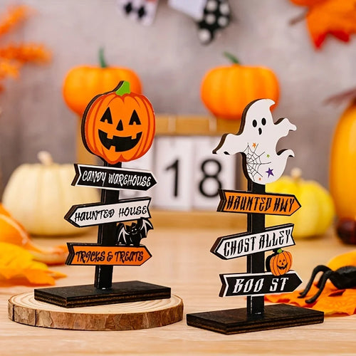 1 Halloween Tree Shaped Ghost Pumpkin Letter Wooden Ornament Qme