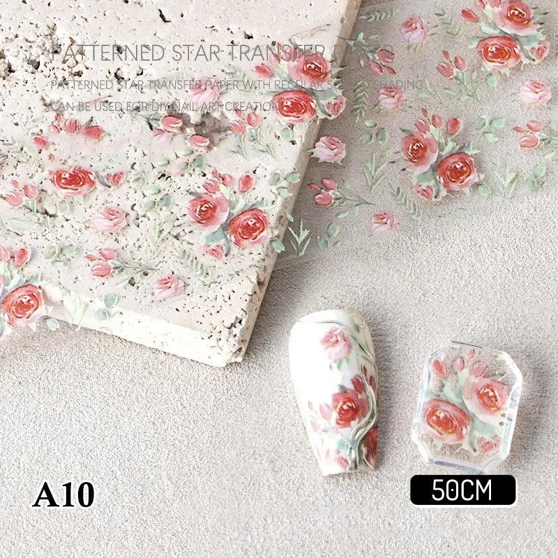 4 Rose Flower Nail Transfer Foils Paper DIY Art Sliders Salon Use Qme A10
