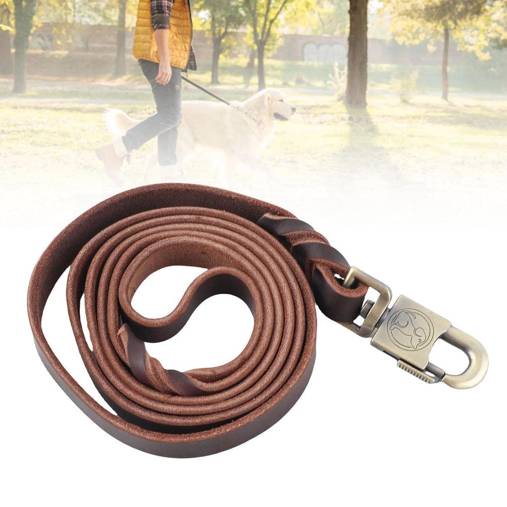 1.85M Leather Dog Training Leash Braided Soft Cowhide Lead Strap for Large Medium Dogs Strong Control Walking Training Rope Qme
