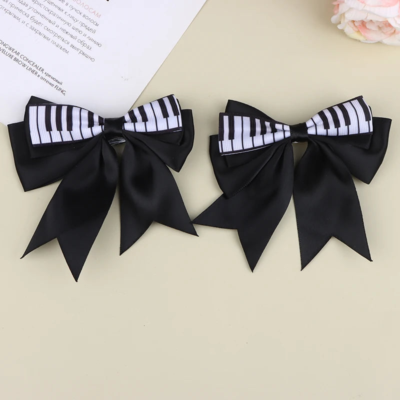 Piano Key Bow Hairpin Hair Clip Retro Girl Side Duckbill Accessory Qme Black 2pcs