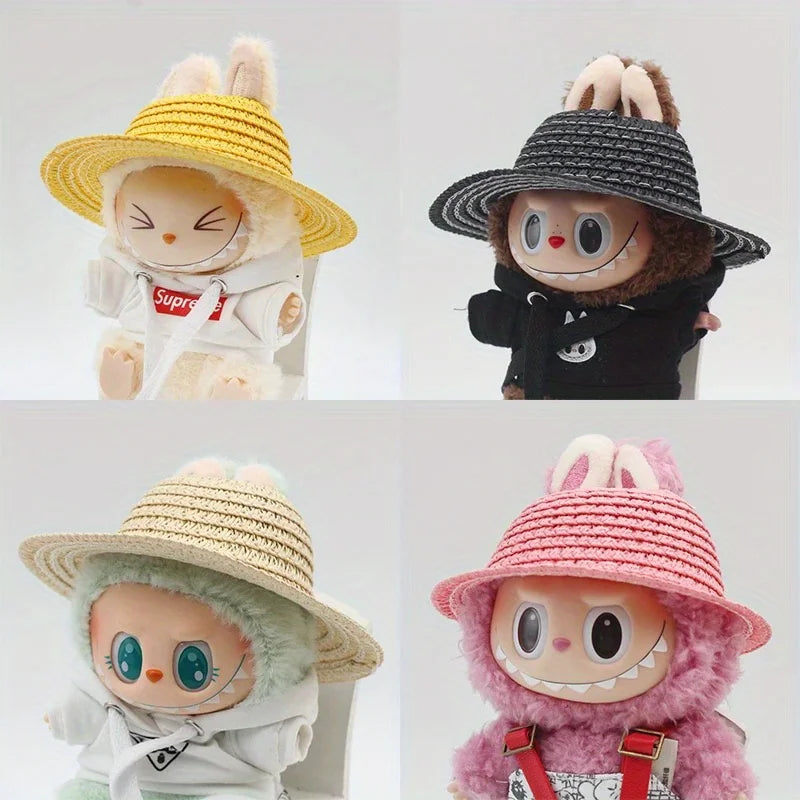 Labubu open top straw hat, party clothing accessories, rustic style Labubu baby clothes decoration accessories (hat only) Qme