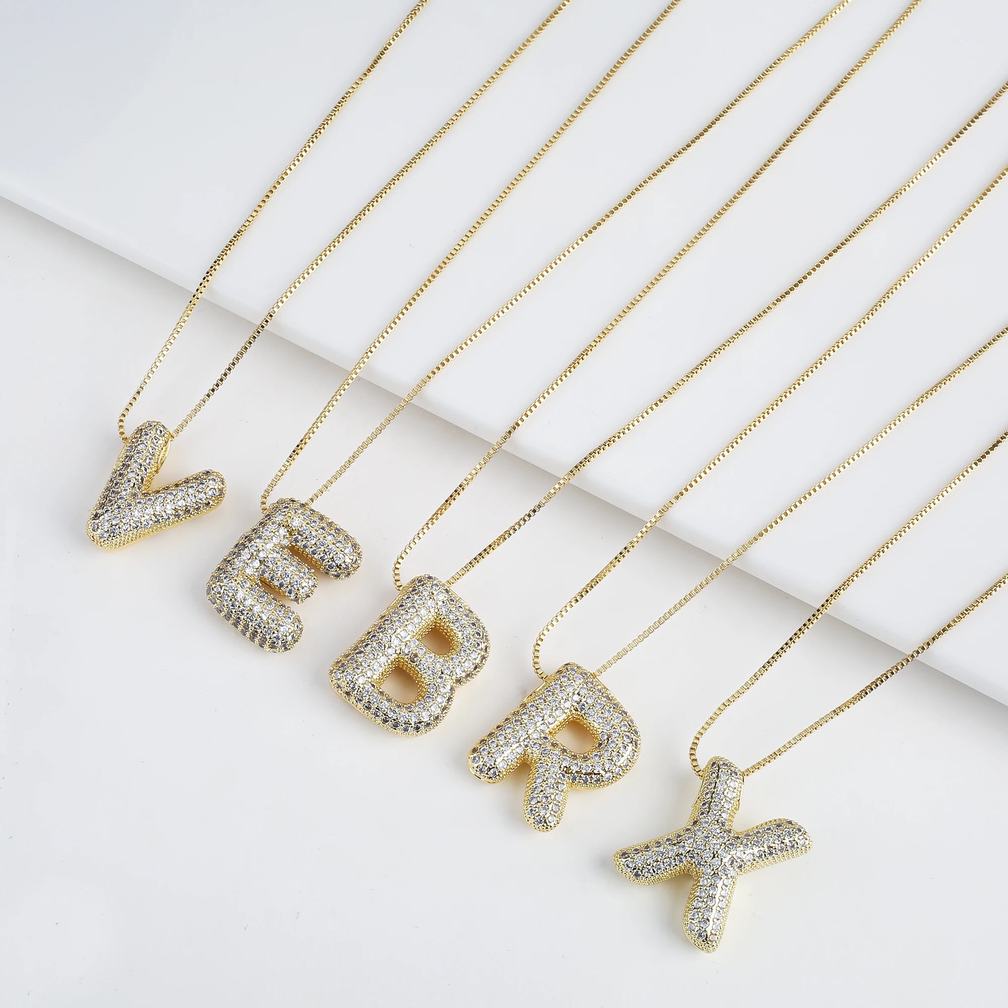 Luxury 3D Shiny Zirconia A-Z 26 Letters Gold Plated Chunky Pendant Necklace Hip Hop for Man Woman Party Jewelry Gift Daily Wear Qme Z