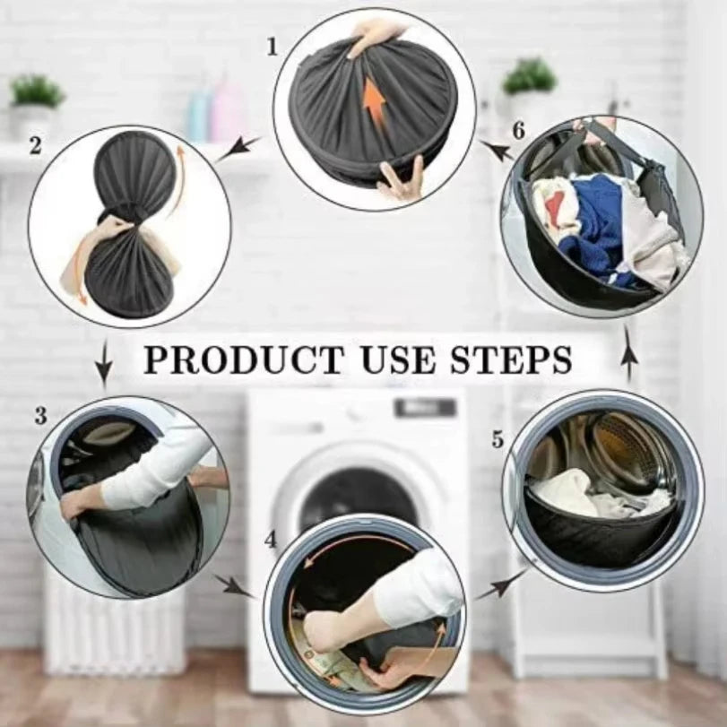 Drying Machine Laundry Basket 2024 New Fine Nylon Cloth Washing Machine Foldable Pop up Storage Dirty Cloth Basket Qme