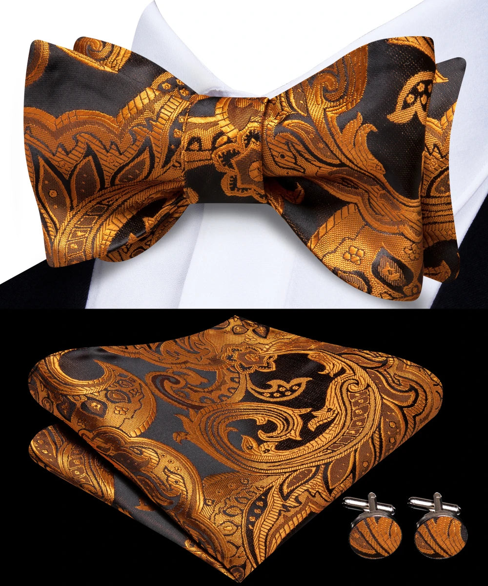 Men's Stylish Two-tone Paisley Tie Including Bow Handkerchief Qme QQHT-LH-2288