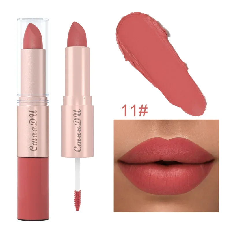 2 In 1 Double-ended Lipstick Lip Liner Pen Matte Pigment Non-stick Cup Skin Color 24H Lasting Waterproof Makeup Beauty Cosmetics Qme 11