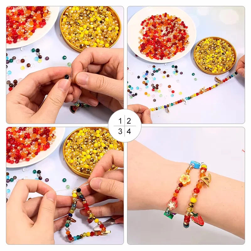 4mm/6mm Briolette Glass Beads Jewelry Making Faceted Rondelle Colorful Crystal Spacer Loose Beads for Bracelet Necklace DIY Qme