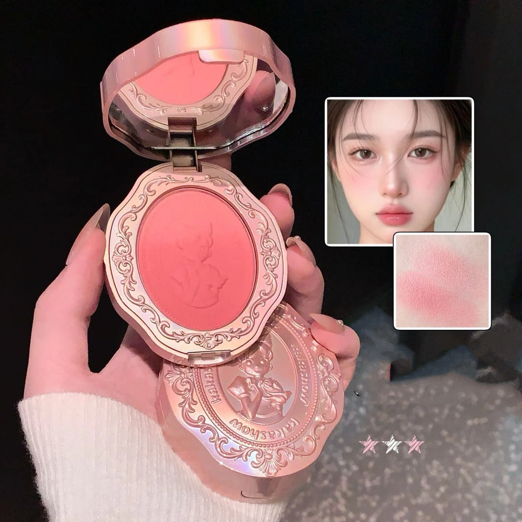 3 Colors Matte Embossed Blush High Pigmented Makeup Brightening Cheek Purple Blush Palette Pink Peach Natural Color Rendering Qme