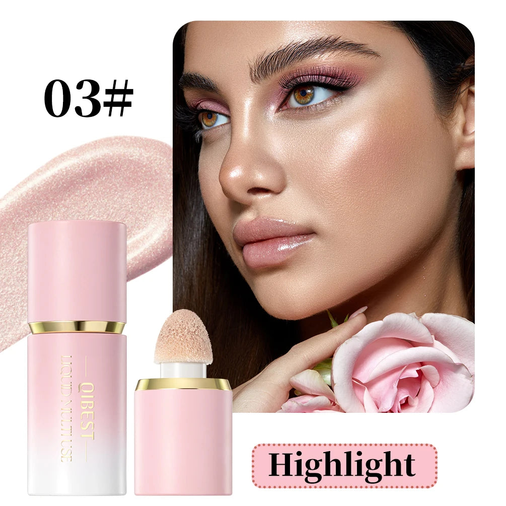 QIBEST Matte Face Liquid Blusher Smooth Cheek Eye Blush Highlighter Multi-Use Stick Rouge Lasting Liquid Contour Bronzer Makeup Qme 03
