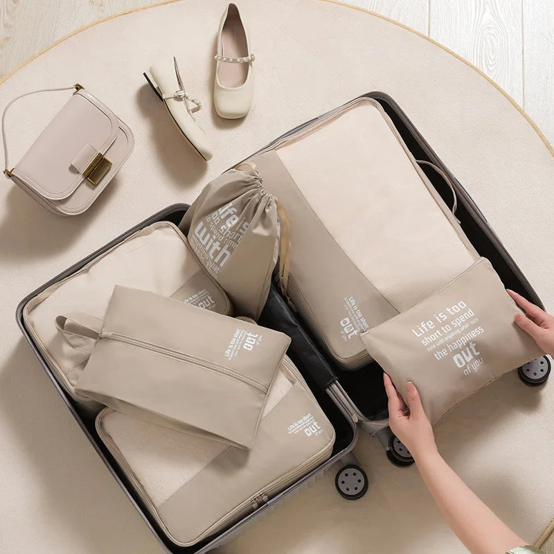 A QX2E 6 Pieces Travel Luggage Organizers Set Packing Cubes with Shoe Bag Cosmetics Accessories Waterproof Toiletry for Qme