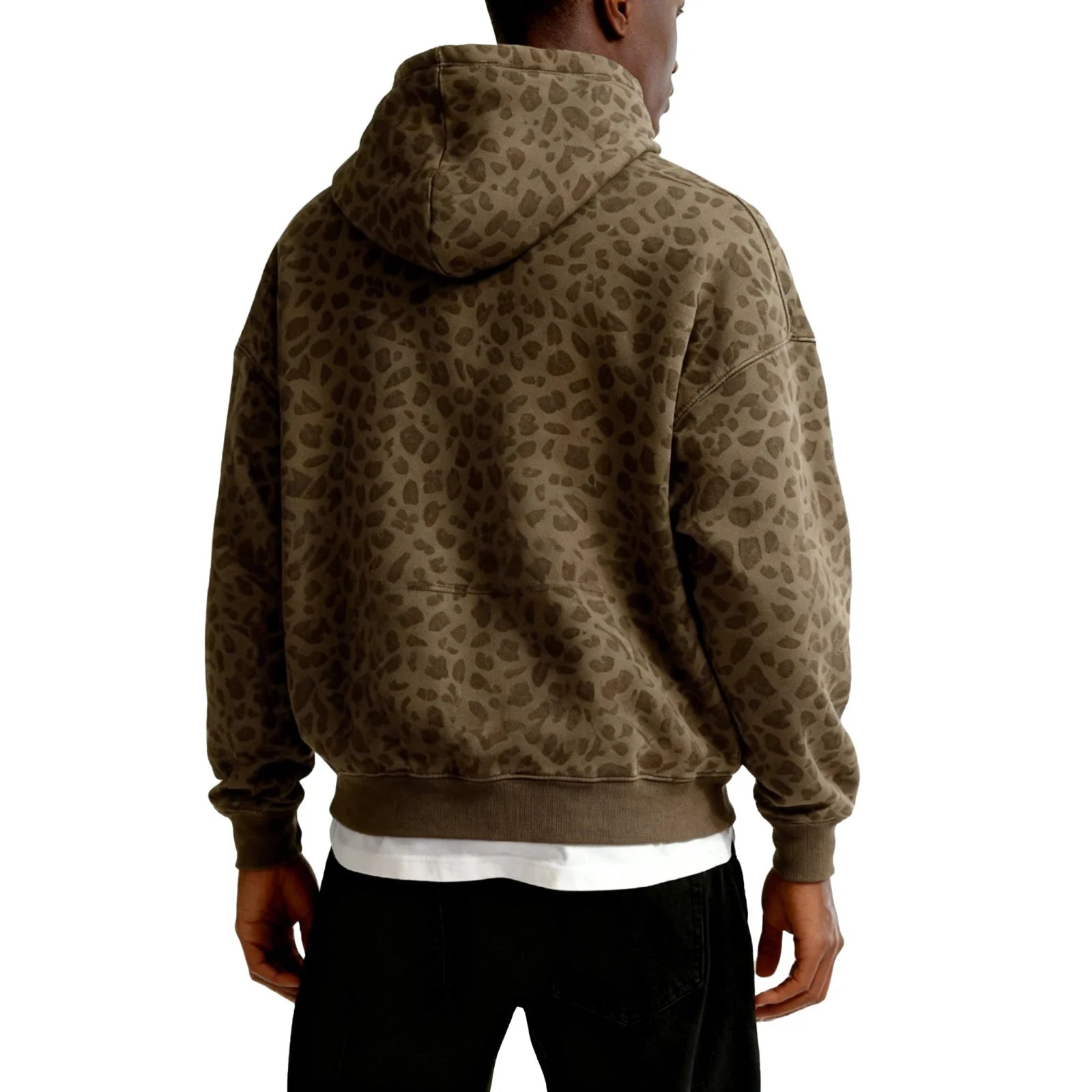 Men's and Women's High Street Casual Soft and Comfy Sports Long-sleeved Sweatshirt Fashion Leopard Printed Daily Hooded Top Qme