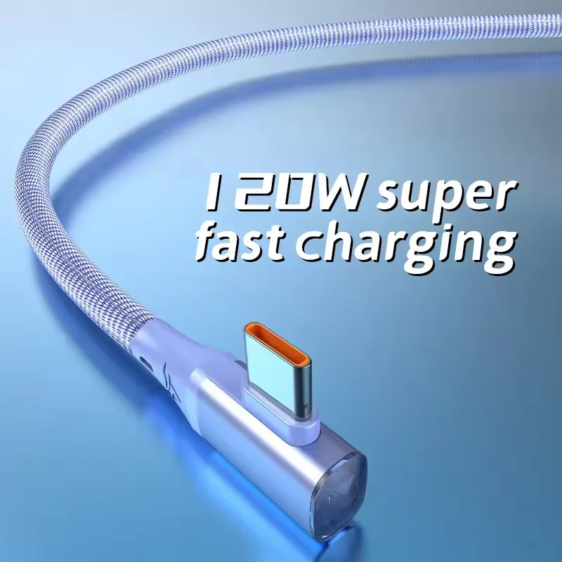 120W 90 Degree Data Cable Quike Charging USB A To Type C Cable For iPhone Samsung Xiaomi Huawei 0.25m/1m/1.5m/2m Charging Cable Qme