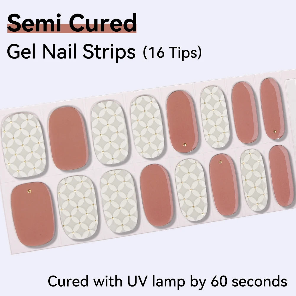16Tips Cute Cartoon Semi Cured Gel Nail Strips French Cherry Soccer Qme NF260002