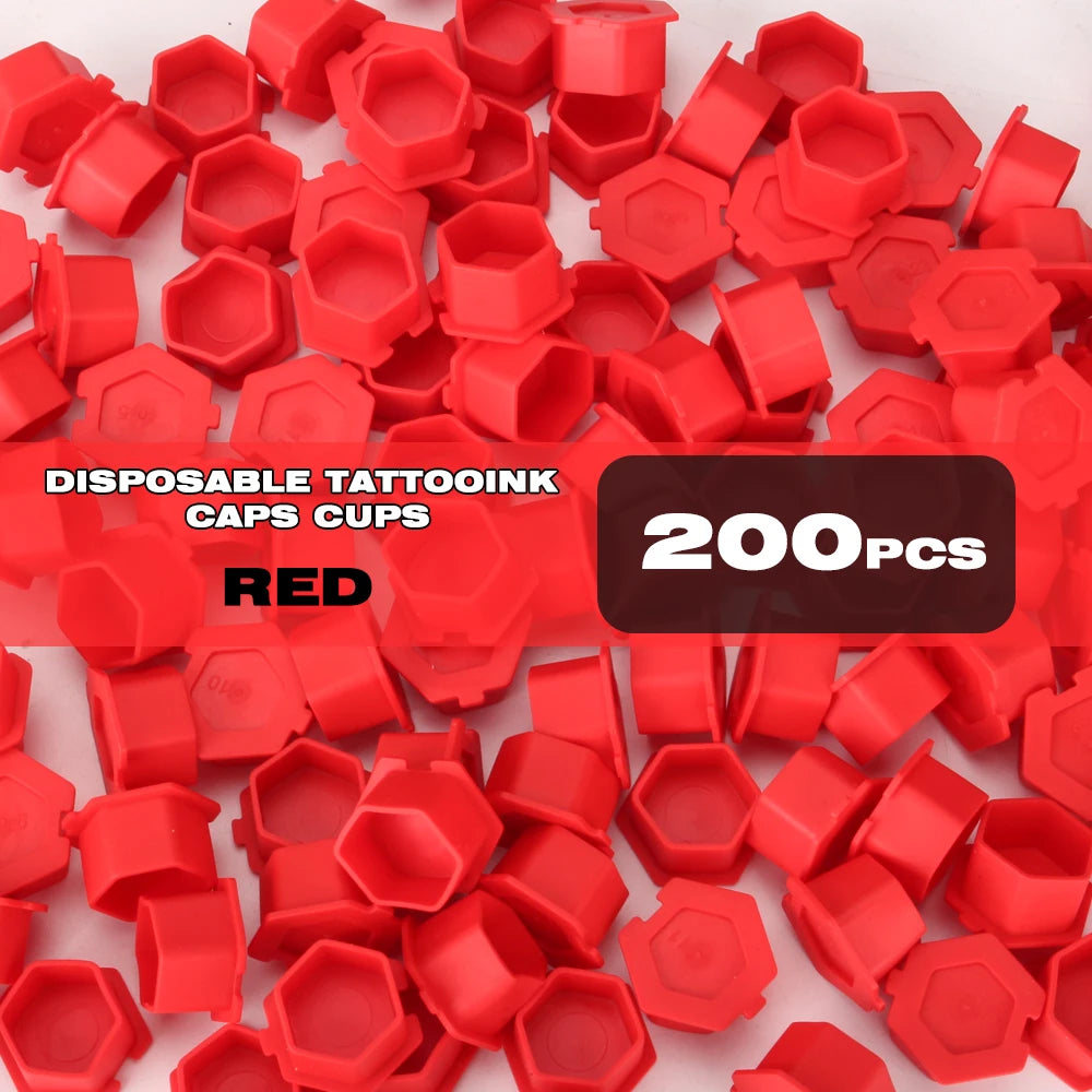 200Pcs Disposable Tattoo Silicone Ink Cup Permanent Makeup Pigment Holder Container Cap Tattoo Ink Accessories for Tattoo Artist Qme 200pcs Red