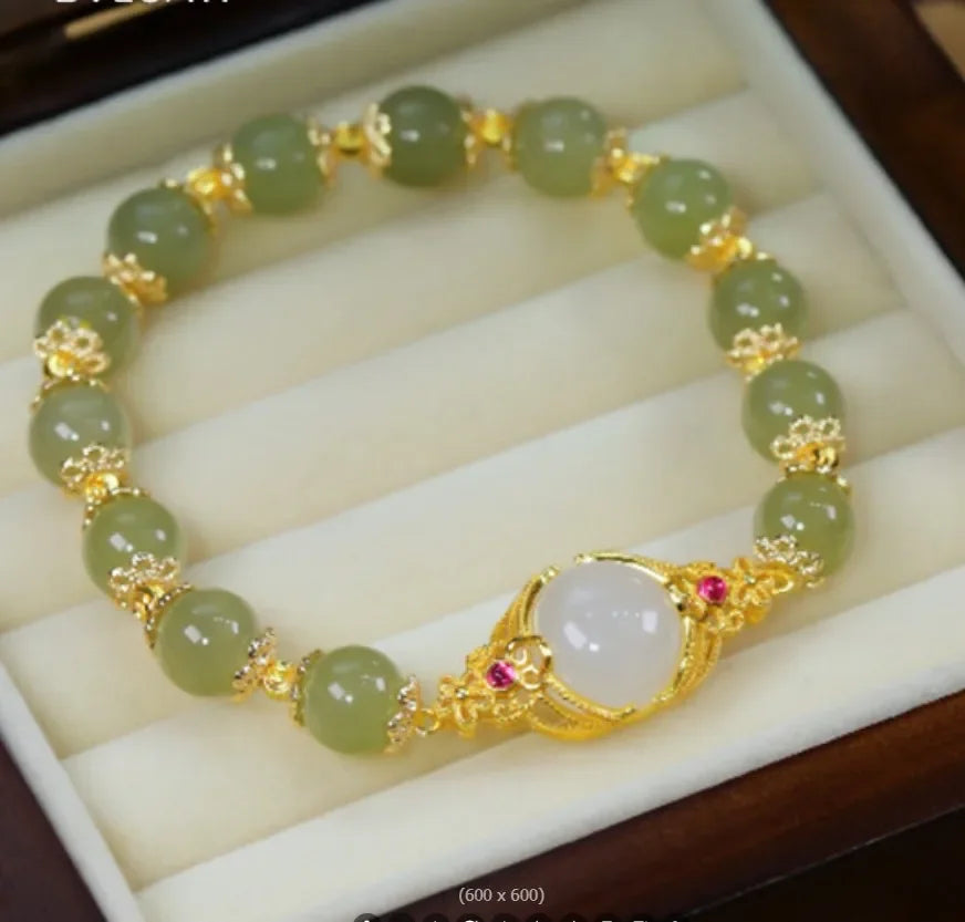 b05 Fashion Creative Lucky Imitation Hotan Jade Bracelet Vintage Light Handmade Jewelry Bracelet Women's Girls Jewelry Gift Qme EGG