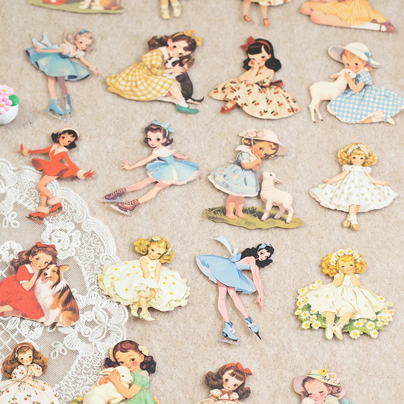30 Sheets Vintage Cute Character Stickers for Handmade DIY Scrapbooking Guitar Phone Case Notebook Decoration Art Craft Qme