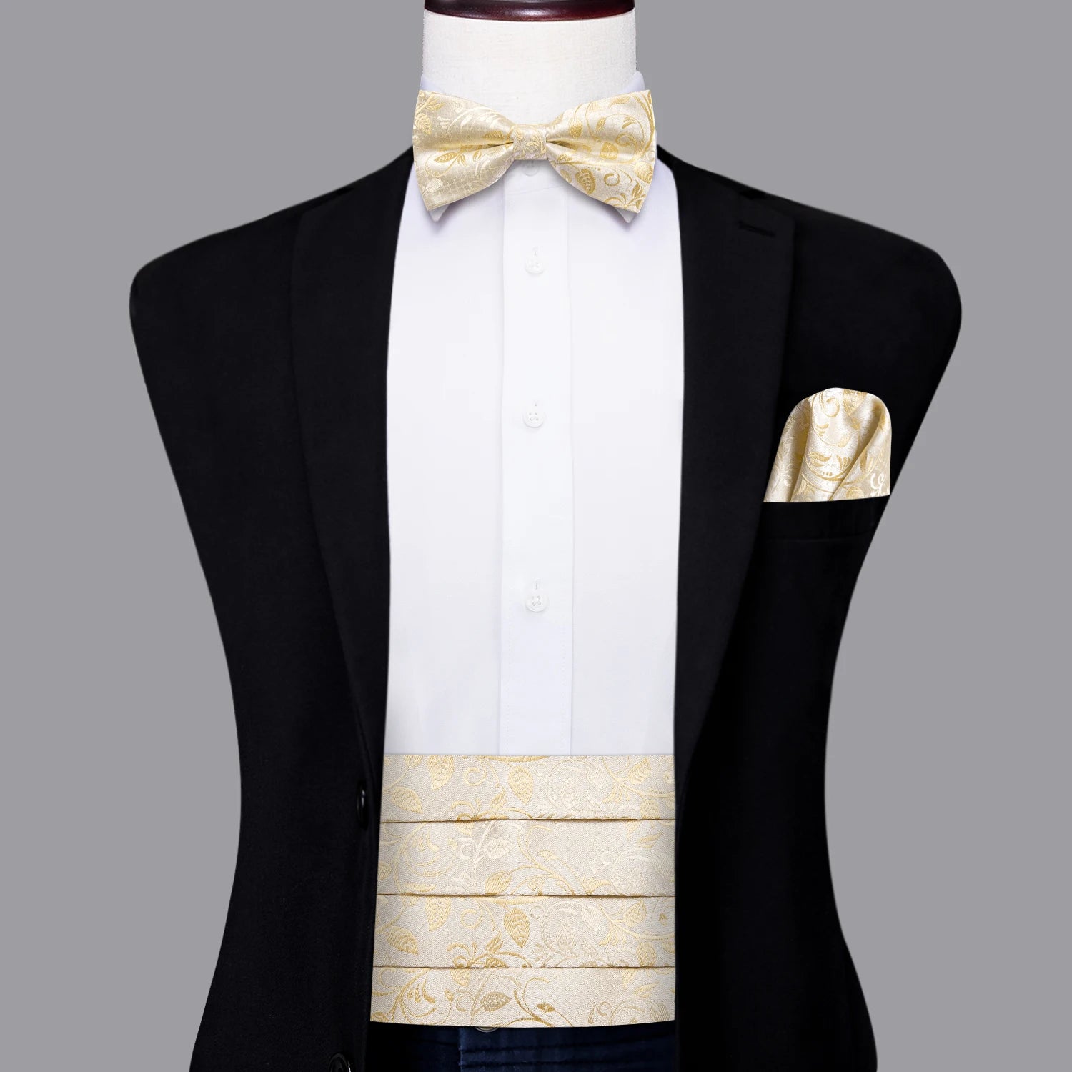 Hi-tie Mens Cummerbunds Vintage Formal Jacquard Pailey Bowtie Hanky Qme YF-2039