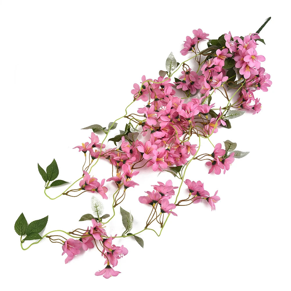 1PCS Hanging Artificial Fake Hanging Silk Flowers Vines Plants Garden Decor Indoor Outdoor Wedding Party Wall Balcony Decor Qme winter jasmine Rose