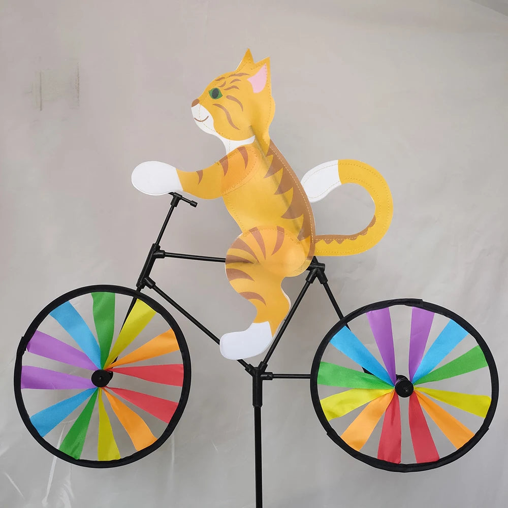 Animal Riding Three-dimensional Cartoon Modelling Windmill Creative Bicycle Wind Spinners Standing Pole Garden Yard Decoration Qme YELLOW