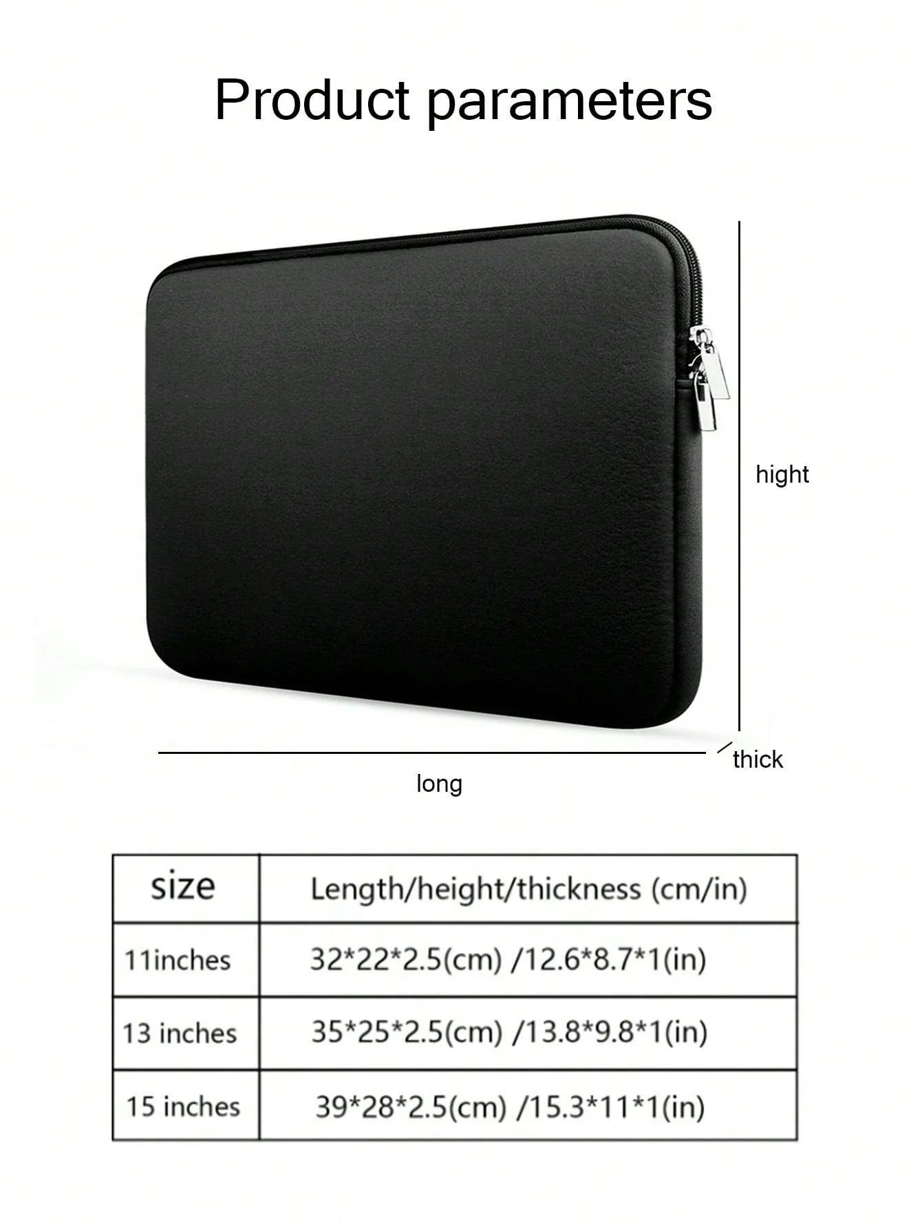 11 13 Plain Casual Double Zipper Laptop Inner Bag Huawei Apple Dell Qme black 15-inch