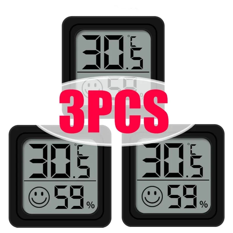 Mini Electronic Temperature and Humidity Meter Car Thermometer with Smiling Face Display Refrigerator Thermometer Qme 3PCS-Black