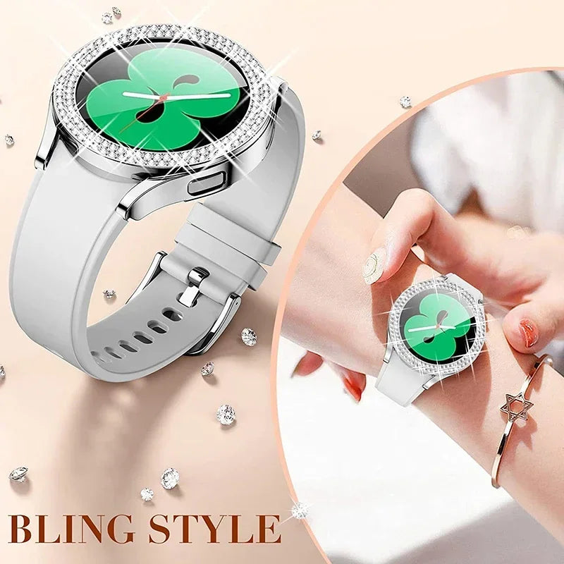 Bling Diamond Case for Samsung Galaxy Watch 7 6 5 4 PC Protective Case 40mm 44mm Screen Protector bumper Transparent Cover Qme