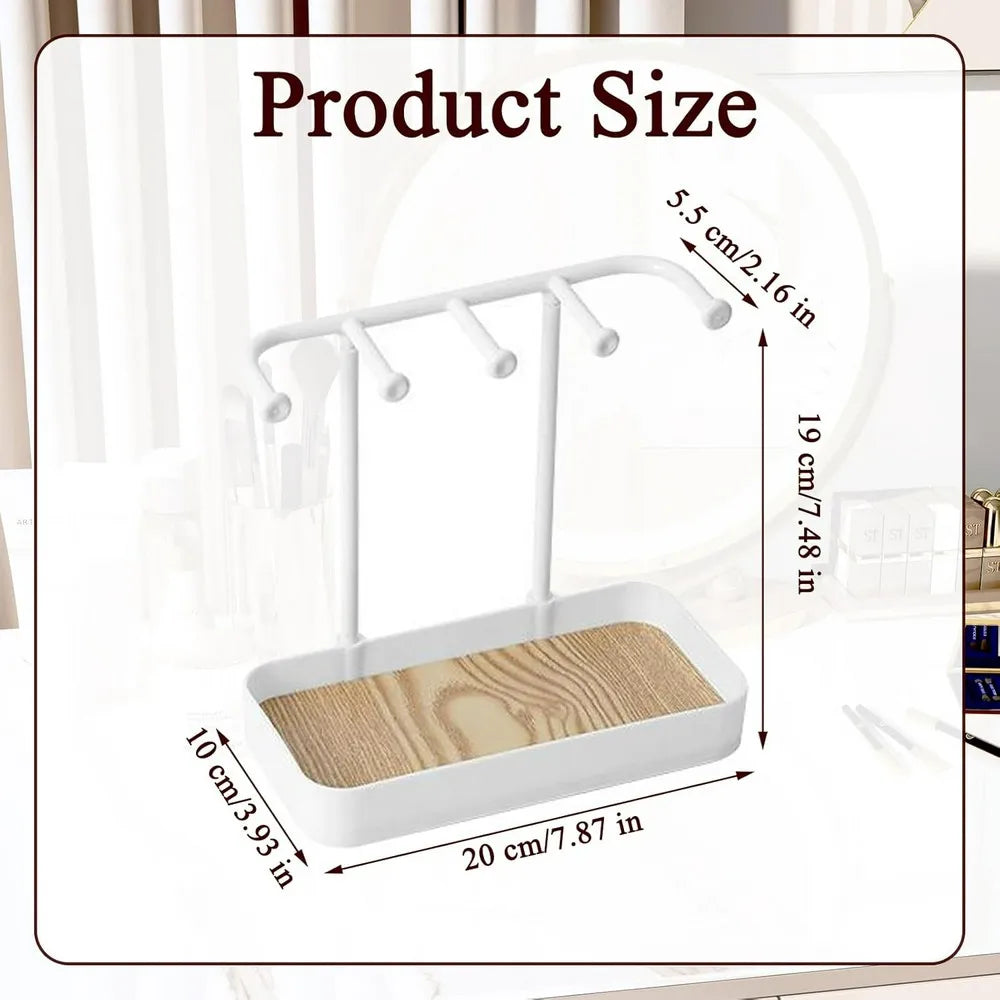 Jewelry Organizer Stand with Tray & Frame - Multi-Tiered Necklace Holder with Hanging Hooks, Earrings Display Rack, Bracelet Qme