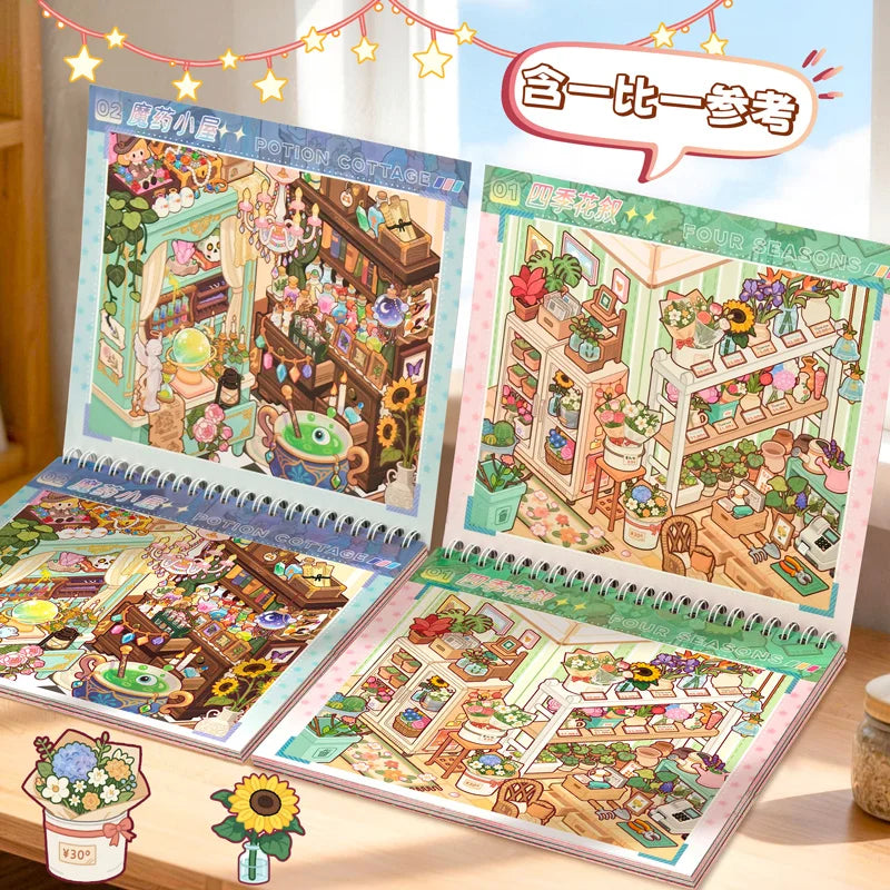 TIANZI 30/60 Pcs plus Size 3D Cartoon Castle Town Landscape Stickers DIY Aesthetic Scrapbook Decals Fun Creative Account Sticker Qme
